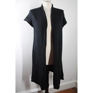 Eileen Fisher M Black Silk Cashmere Short Sleeve Open Front Cardigan Sweater